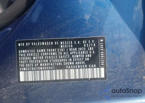 2019 Volkswagen Jetta 1.4T R-Line/1.4T S/1.4T Se from USA, damaged, VIN 3VWC57BU7KM004941